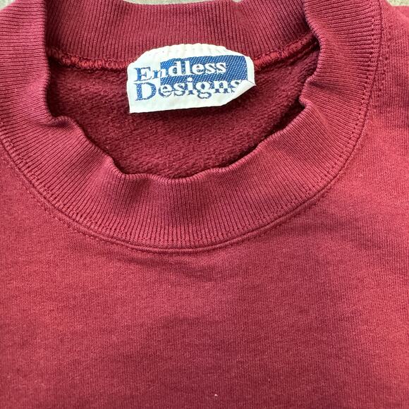 Vintage Y2K Kitten Spring Floral Maroon Crewneck Sweatshirt Longsleeve Medium - Picture 3 of 5